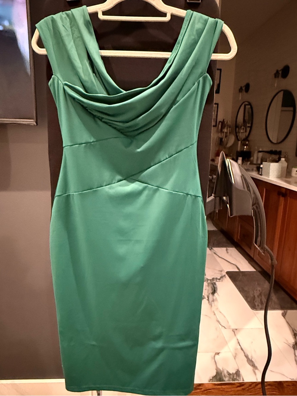 Populish Green Draped Neck Women's Sheath Dress